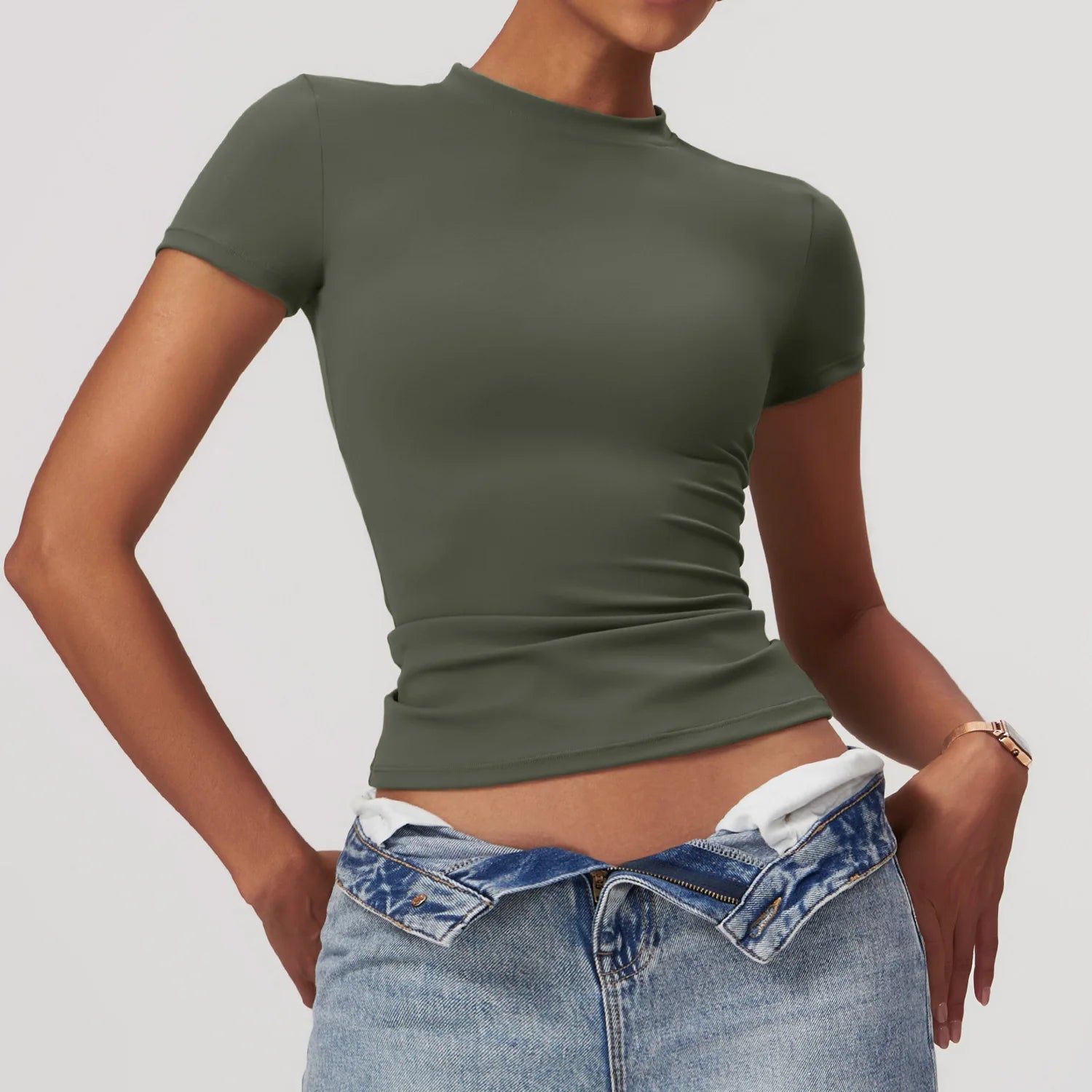 A Sports Tops Quick-drying Ladies Tank Top Fitness Running Yoga Short Sleeve Elastic Breathable Yoga T-Shirt For Women Qme Forest Green L