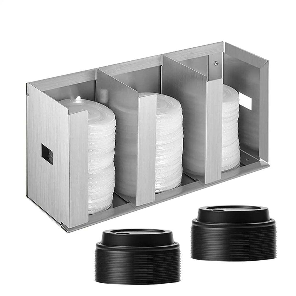 Cup Lid Holder Stainless Steel 3-Compartment Countertop Coffee Bar Qme