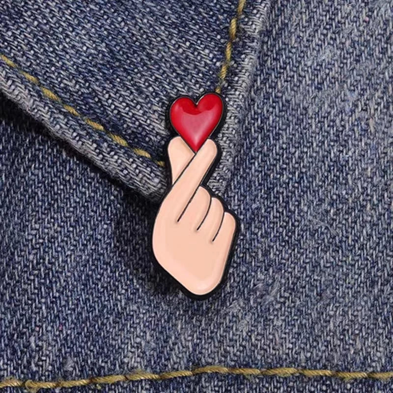 Cartoon Enamel Pin Gesture Heart Badge Jewelry Love Men Women Backpack Hat Lapel Brooches Accessories Wholesale Friends Gifts Qme