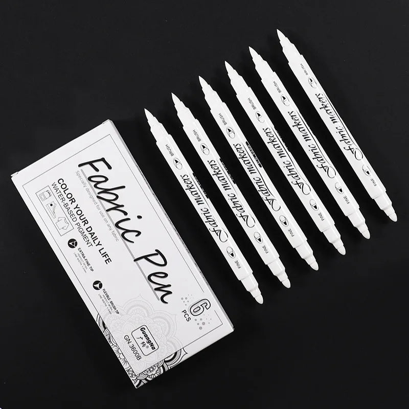 1-6pcs Waterproof Double Tip White Paint Marker Pens,for Fabric Shoe Clothes DIY Art Graffiti Hand-Painted Stationery Supplies Qme