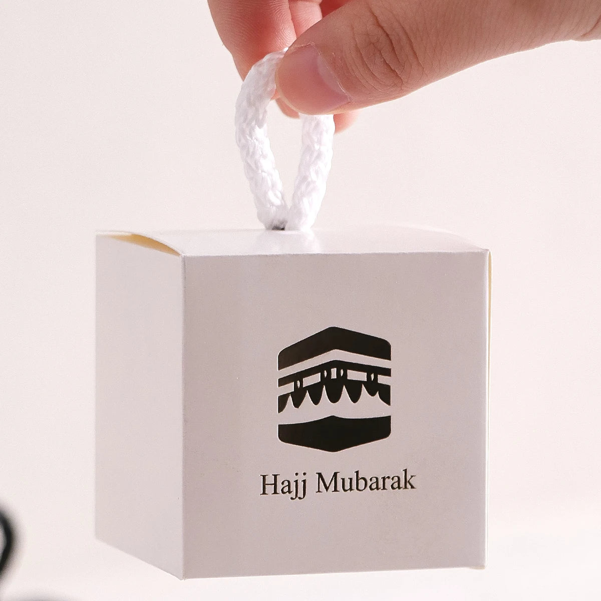 5-Pack Hajj Mubarak Sweets Gift Boxes - Elegant Small Gift Box with Gold Foil“Hajj Mubarak” - Black Paper Gift Box with Gold an Qme