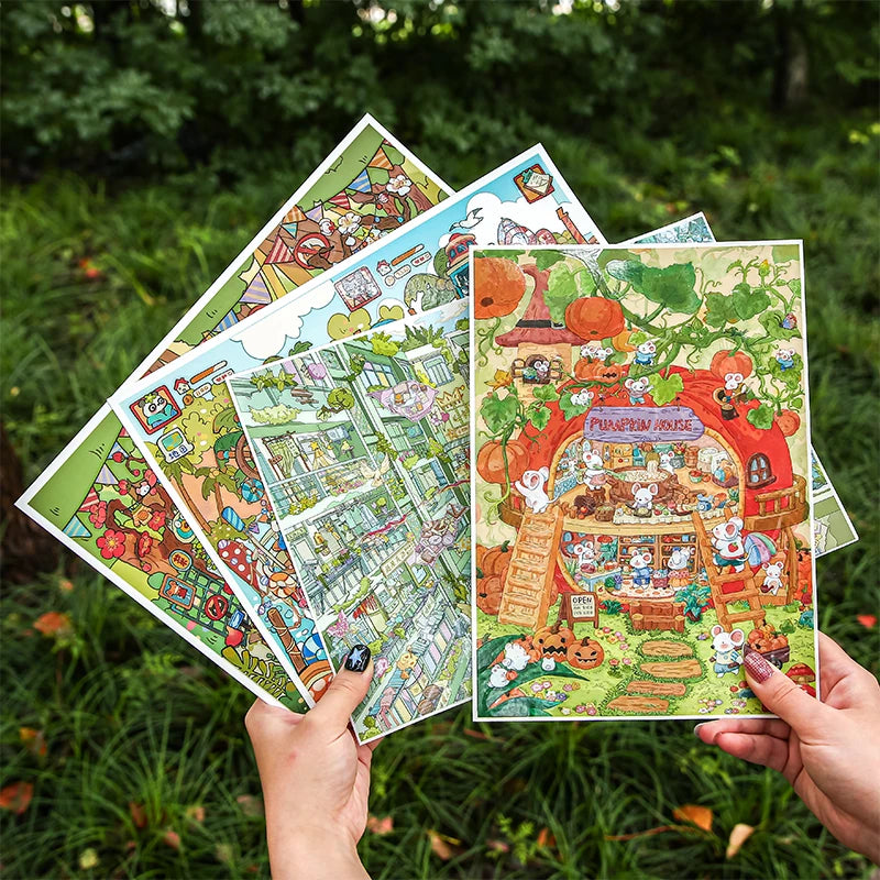 TIANZI 4 Pcs 3D Miniature Scene Stickers Pack Layered Diorama Decals for Journal Scrapbooking Puzzle Craft DIY Stress Relief Qme