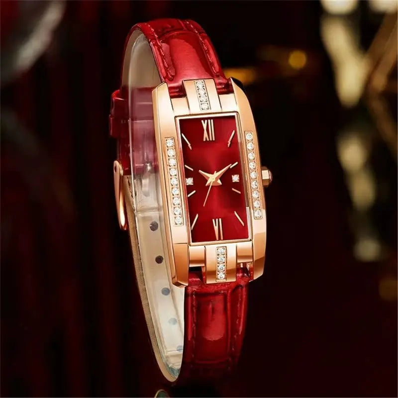 Rel Gios Das Mulheres Moda Square Ladies Quartz Watch Bracelet Dial Qme Red
