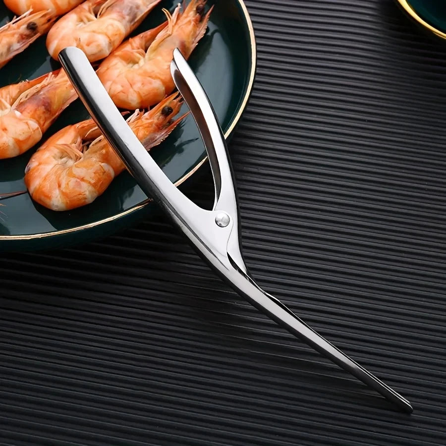 Stainless Steel Shrimp Deveined Device - Ergonomic Fishbone Design，Easy Shell Removal，Kitchen Seafood Preparation Gadget Qme