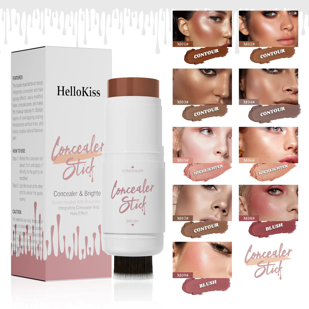 Double Head Highlighter Stick Natural Waterproof Silky Smooth Stereoscopic Nose Shadow Concealer Makeup Qme