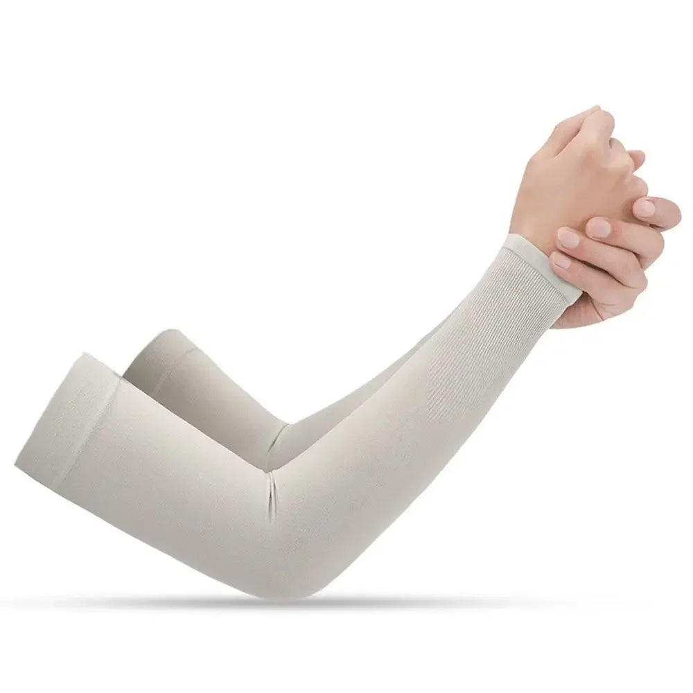 2Pcs Arm Sleeves Warmers Sports Sleeve Sun UV Protection Hand Cover Cooling Warmer Running Fishing Cycling Summer Cooling Qme GY opp bag(no finger)