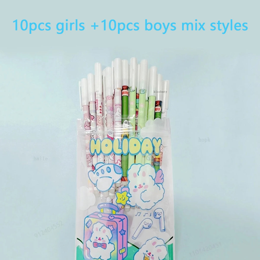 20Pcs/set Kawaii Erasable Gel Pen 0.5mm Blue Washable Handle Cute Cartoons Erasable Pen for School Pen Liquid Ballpoint Pen Qme 20 mix styles