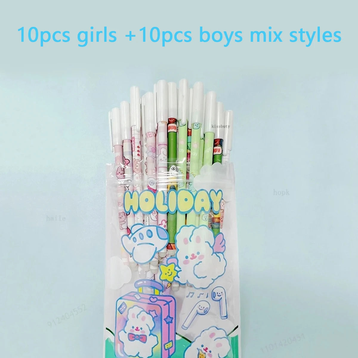 20Pcs/set Kawaii Erasable Gel Pen 0.5mm Blue Washable Handle Cute Cartoons Erasable Pen for School Pen Liquid Ballpoint Pen Qme 20 mix styles