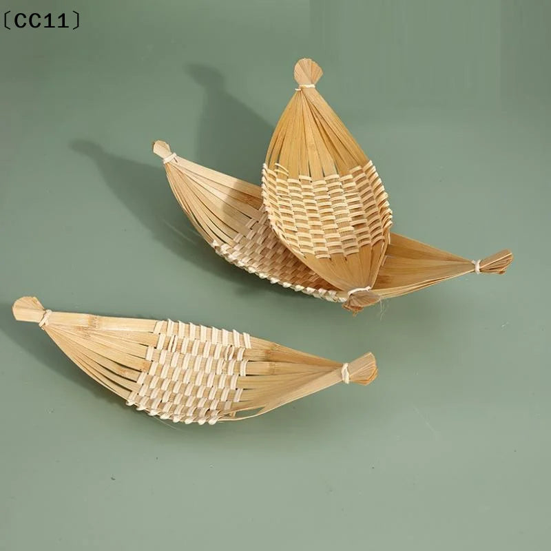 Boat-shaped Bamboo-woven Fruit Basket Living Room Storage Tray Snack Qme
