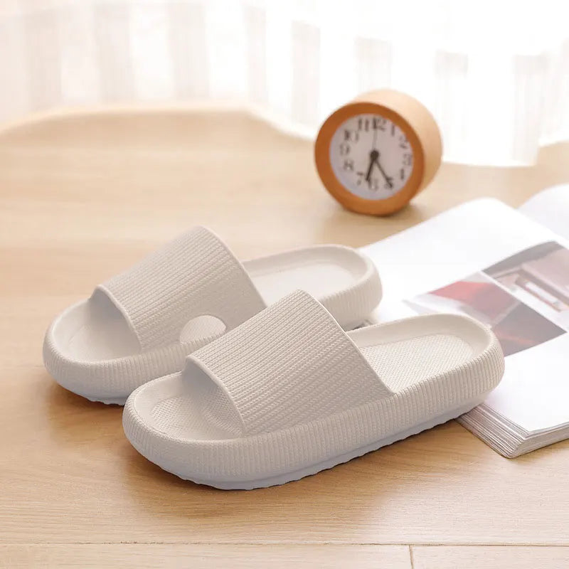Women Thick Platform Cloud Slippers Summer Beach Eva Soft Sole Slide Sandals Leisure Men Ladies Indoor Bathroom Anti-slip Shoes Qme A-White 42-43