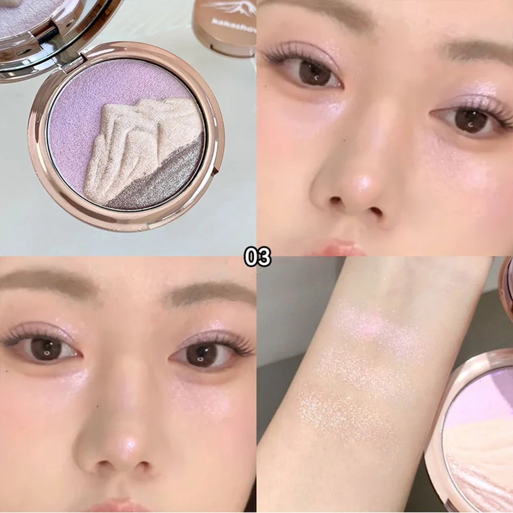 High-Gloss Palette Delicate Pearl Shimmer Non-Cakey High Color Payoff Facial Contour Brightening Contouring Natural Makeup Qme 03