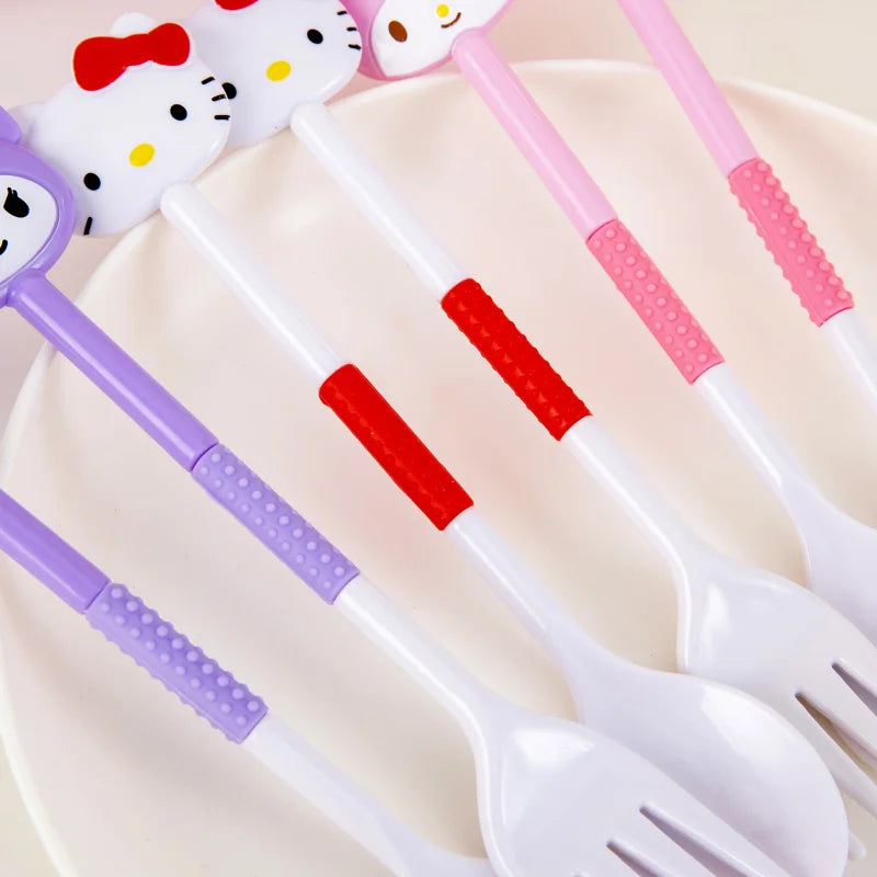 Hello Kitty Kuromi Creative Student Fork and Spoon Set Cute Fork and Spoon Set That Won't Hurt Little Mouths Qme
