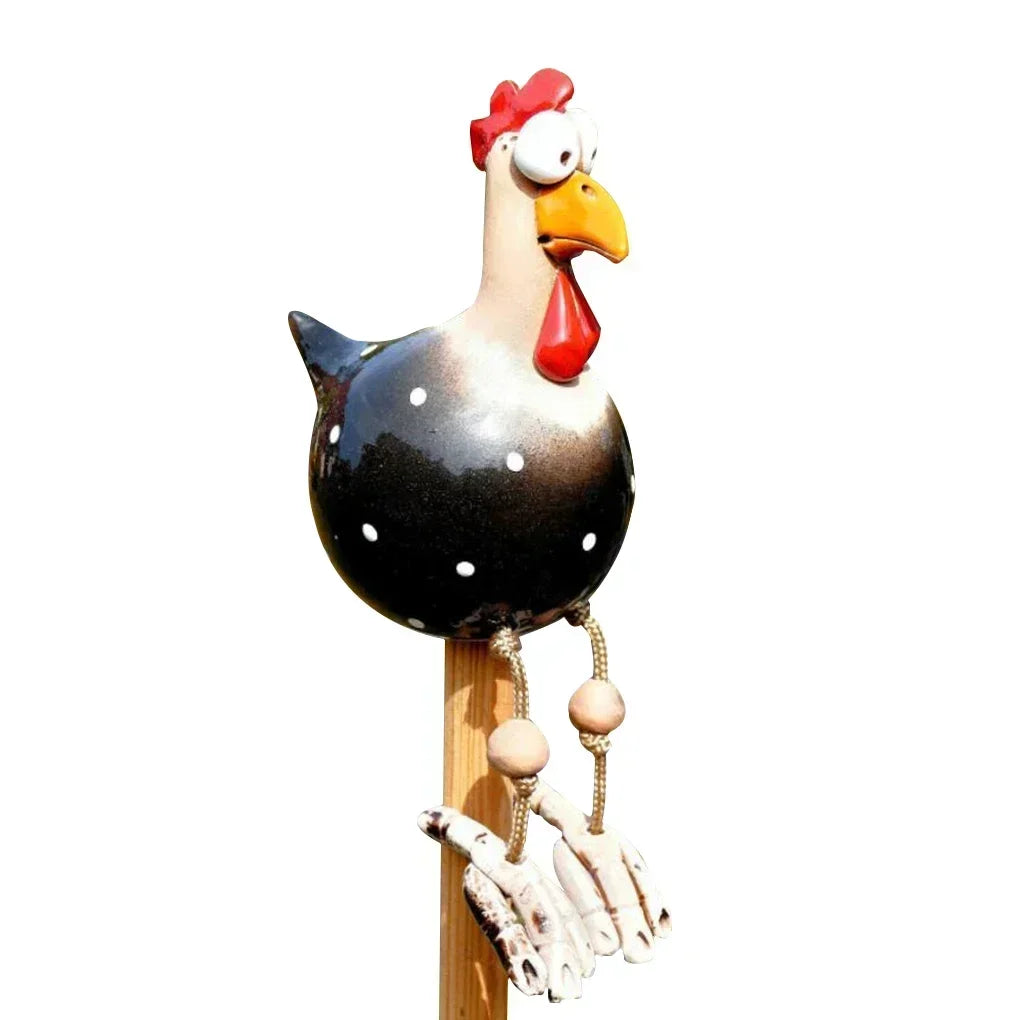 Resin Crafts Statues Funny Big Eyed Chicken Statue Long Foot Hen Qme Black