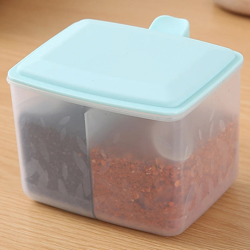2 Grids Seasoning Box Transparent Lid Salt Pepper Jar Household Sugar Qme Blue