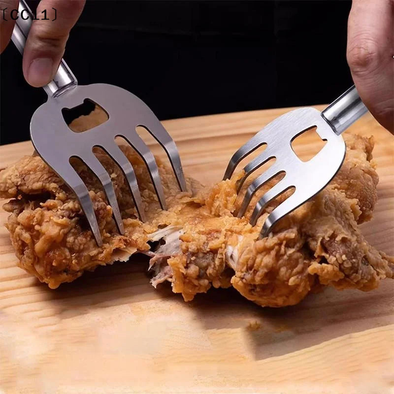 1 Stainless Steel Meat Cutter Finger Protector Fork Wooden Handle Qme