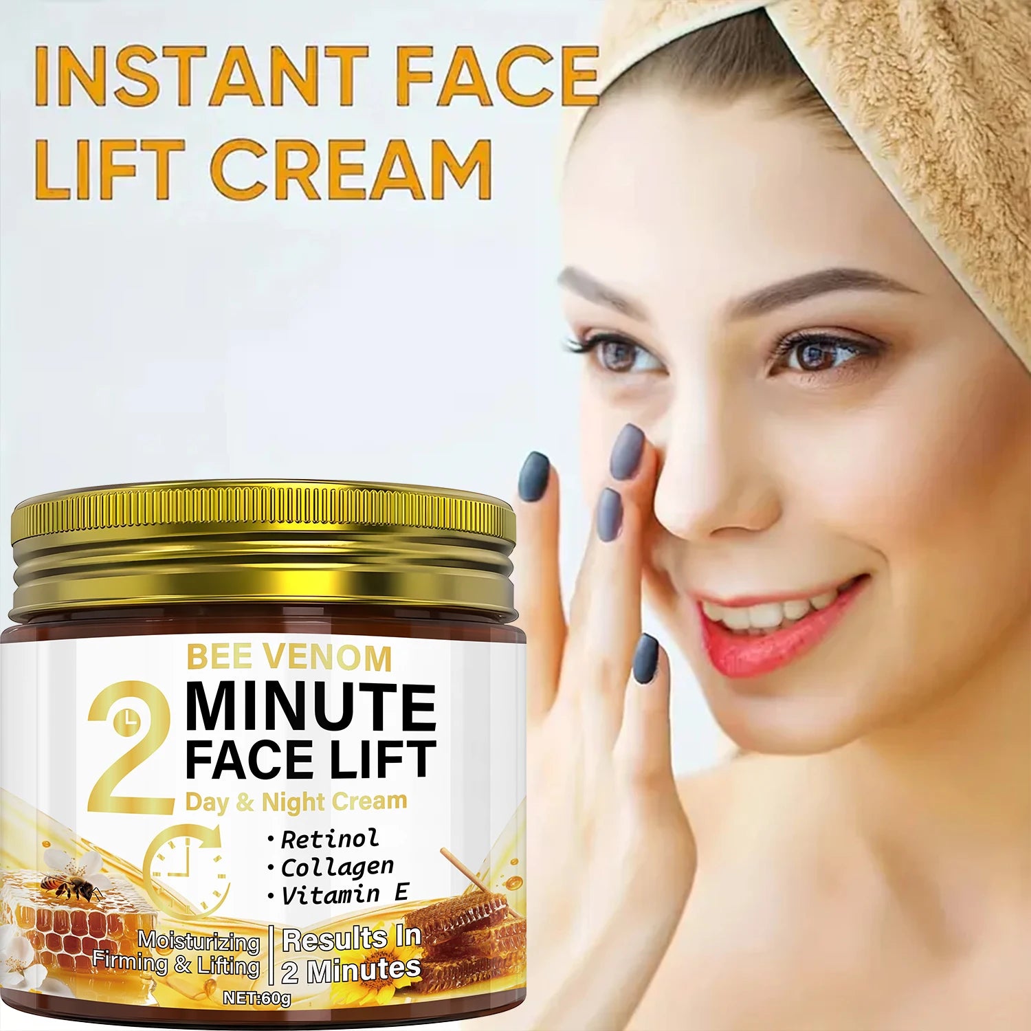 Bee Venom Anti-Aging Day & Night Cream with Retinol & Collagen - Intense Moisturizing & Firming Face Lift Treatment Qme