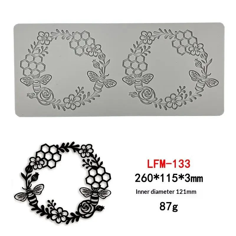 Garland Leaves Design Circle Texture Sugar Craft Silicone Pad Dessert Qme A3