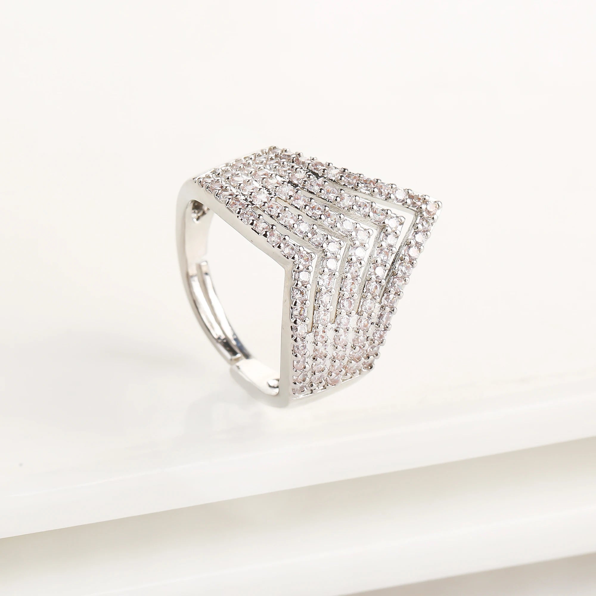 Luxury Shiny Zirconia Geometric Open End Adjustable Ring Punk Style For Women Men Daily Party Finger Jewelry Fashionable Gifts Qme Silver 3 resizable