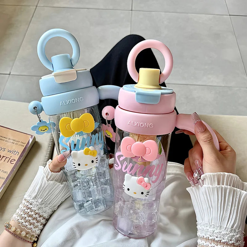 Hello Kitty Plastic Cup Stylish Straw Cup for Girls Extra-Large Summer Capacity Tea Cup and Kettle for Home and Office Use Qme