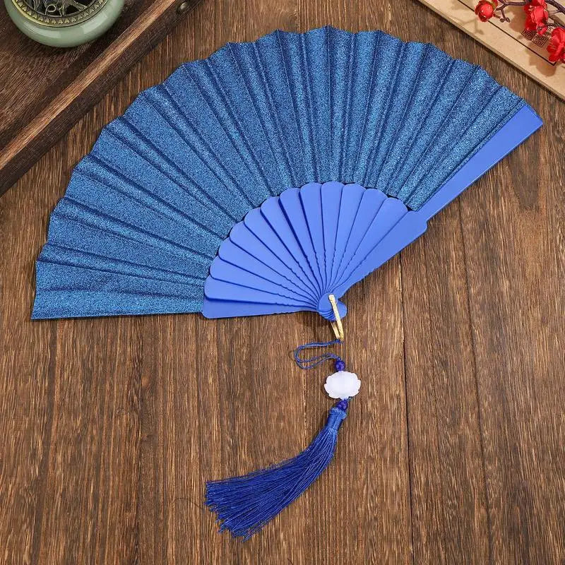 Gold Powder Plastic Fan Art Craft Home Decor Vintage Folding Chinese Qme A15