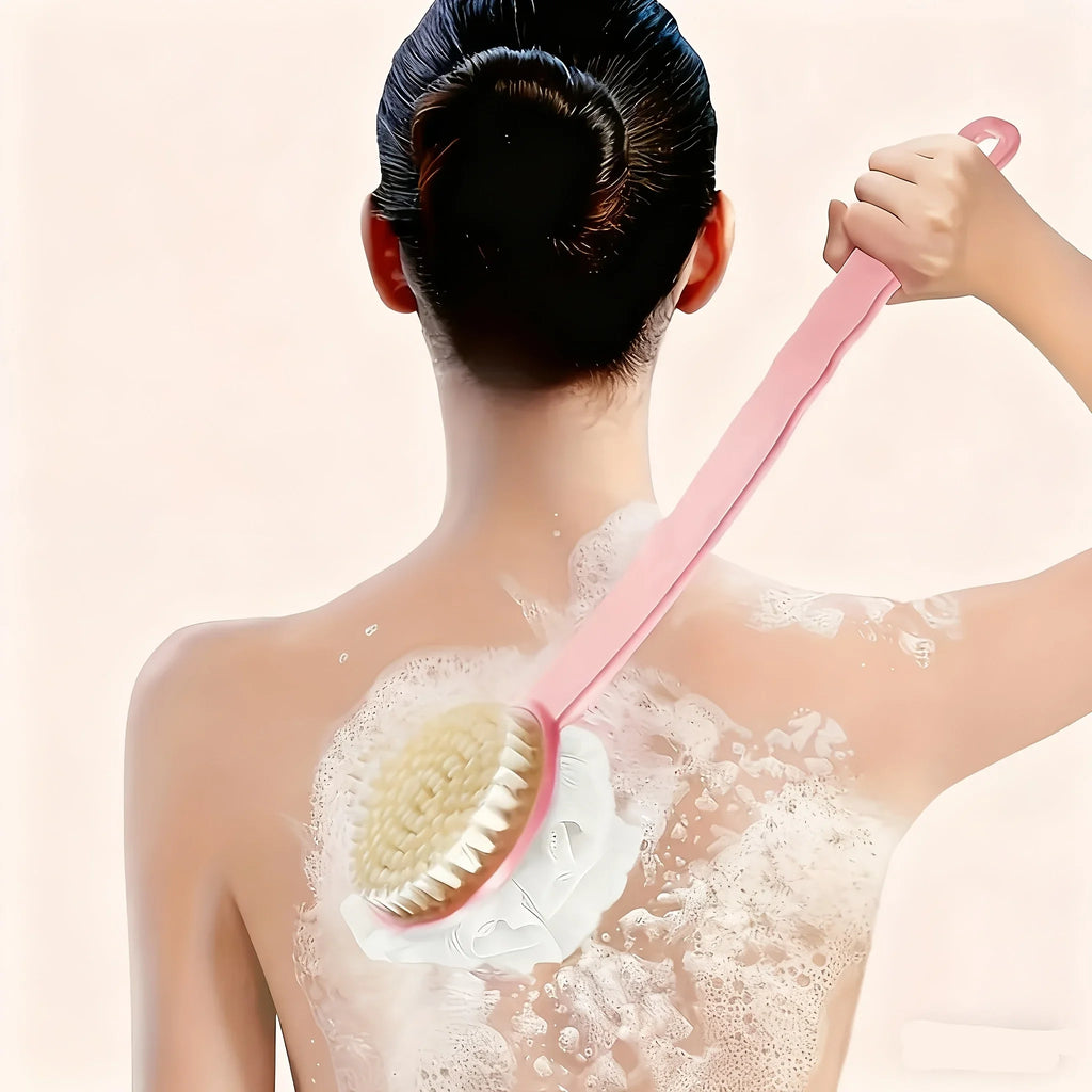 1pc Double-Sided Bath Brush with a Long Handle - Designed with Soft Sponge And Bristles for Deep Cleaning, Low Allergen, Qme