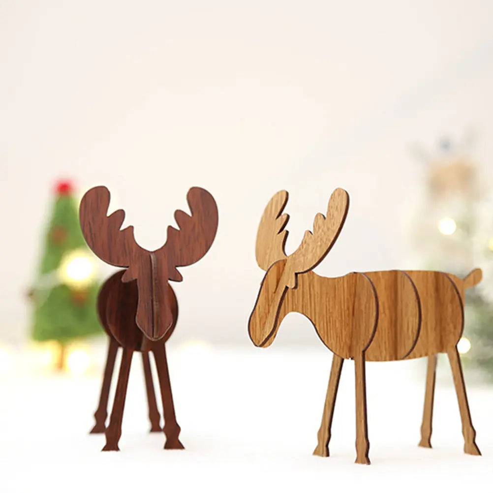 Vintage-Style Standing Cartoon Deer Christmas Decoration Prop Wooden Simulation Elk Ornament for Living Room Bedroom Door Wall Qme