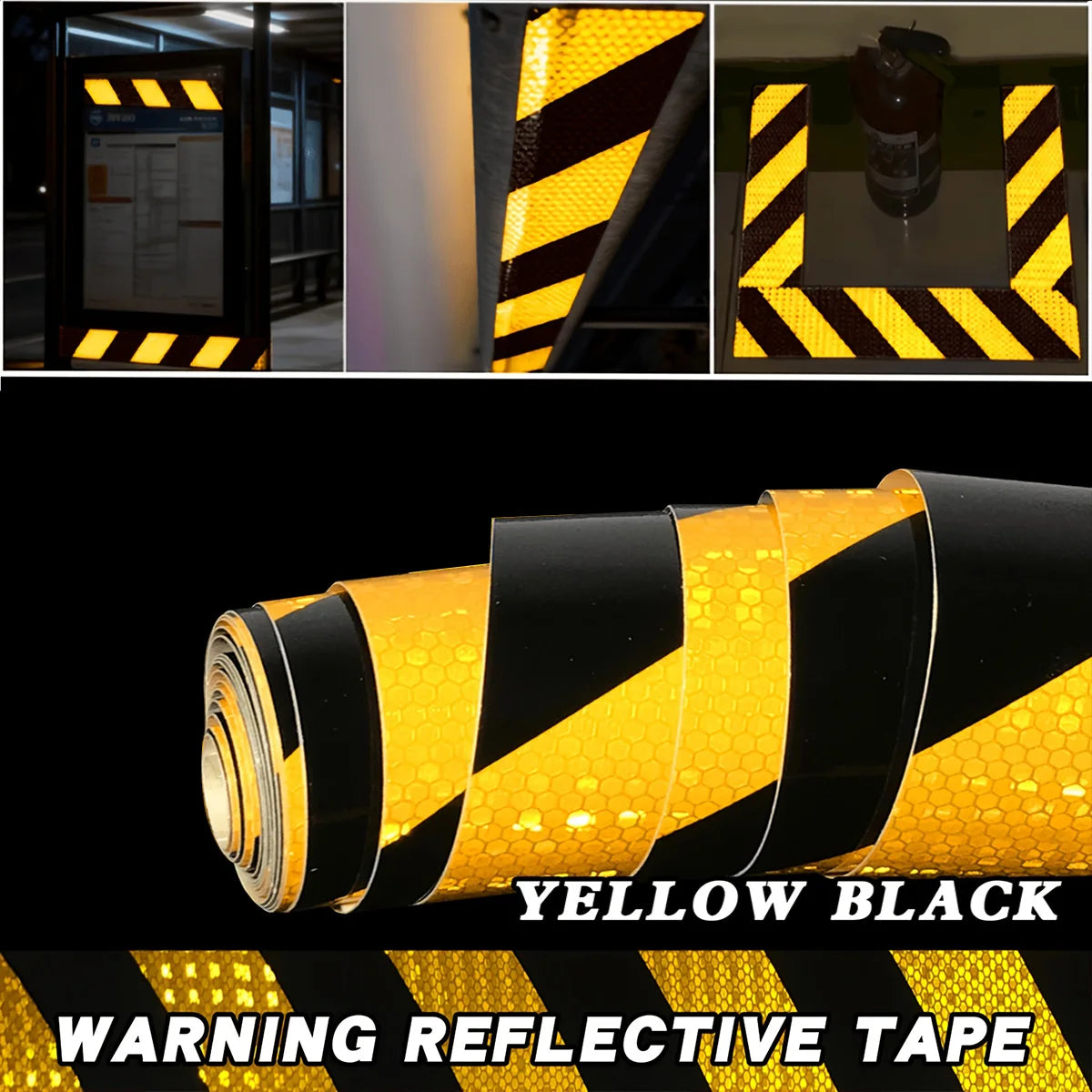 Shining Reflective Safety Warning Tape Self Adhesive Twill Printing Reflective Tape for PVC Reflective Tape Car Accessories Qme YELLOW BLACK 1m 50MM
