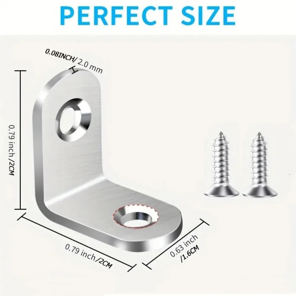 100-10PCS Stainless Steel L-shaped Corner Bracket 90 Degree Furniture Layer Board Fixed Connection Angle Bracket with Screws Qme