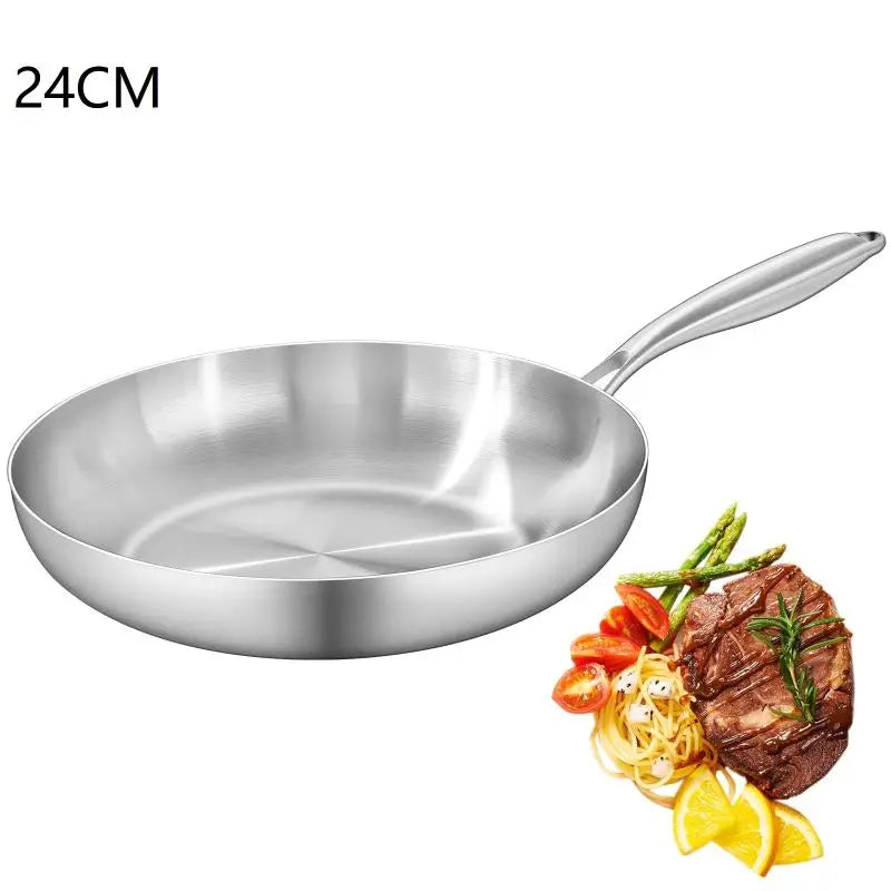 Frying Pan 410 Stainless Steel Uncoated Fry Induction Cooker Gas Qme 24CM