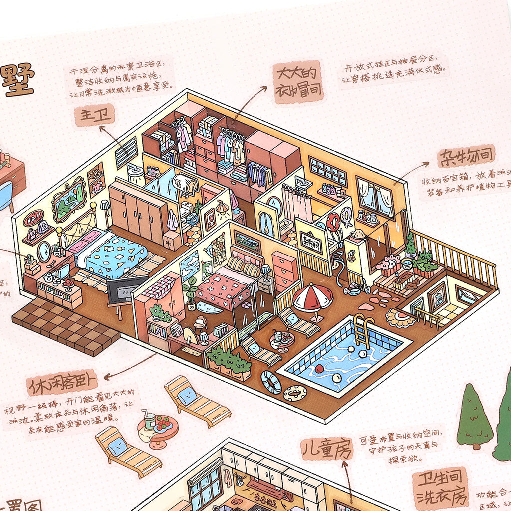TIANZI Creative Cartoon 3D Landscape Sticker PET DIY Cabin Scene Sticker Miniature House Sticker Cabin Scene Stationery stickers Qme