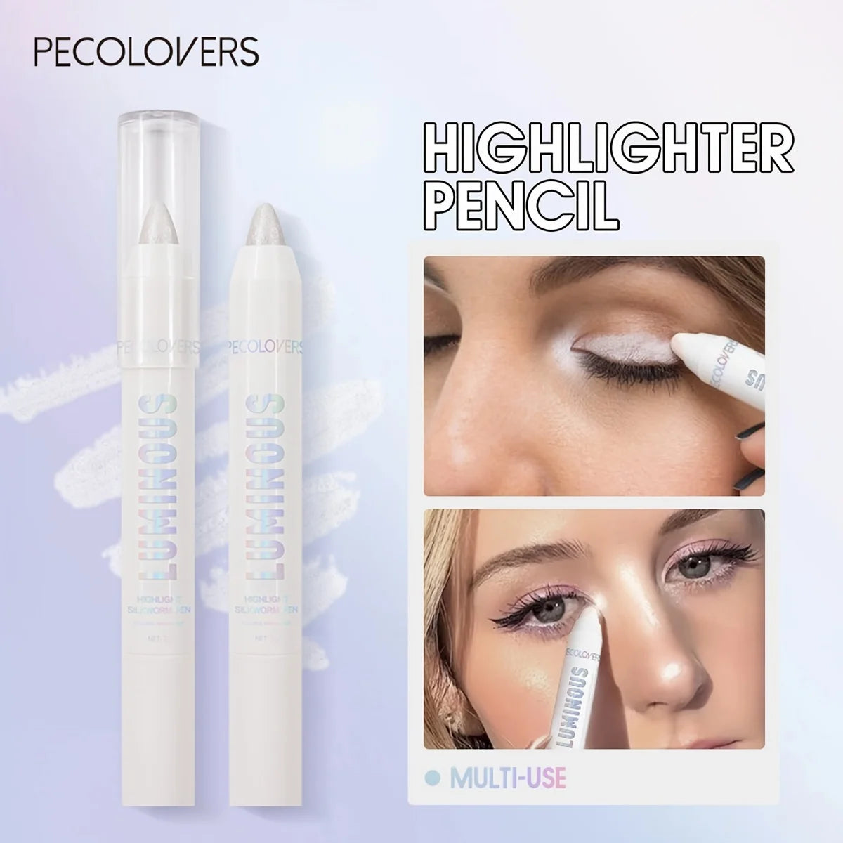 Brightening Highlighter Pen, Long Lasting Waterproof, Smooth Matte Pearly Glitter White Silvery Eyeliner Eyeshadow Stick Qme