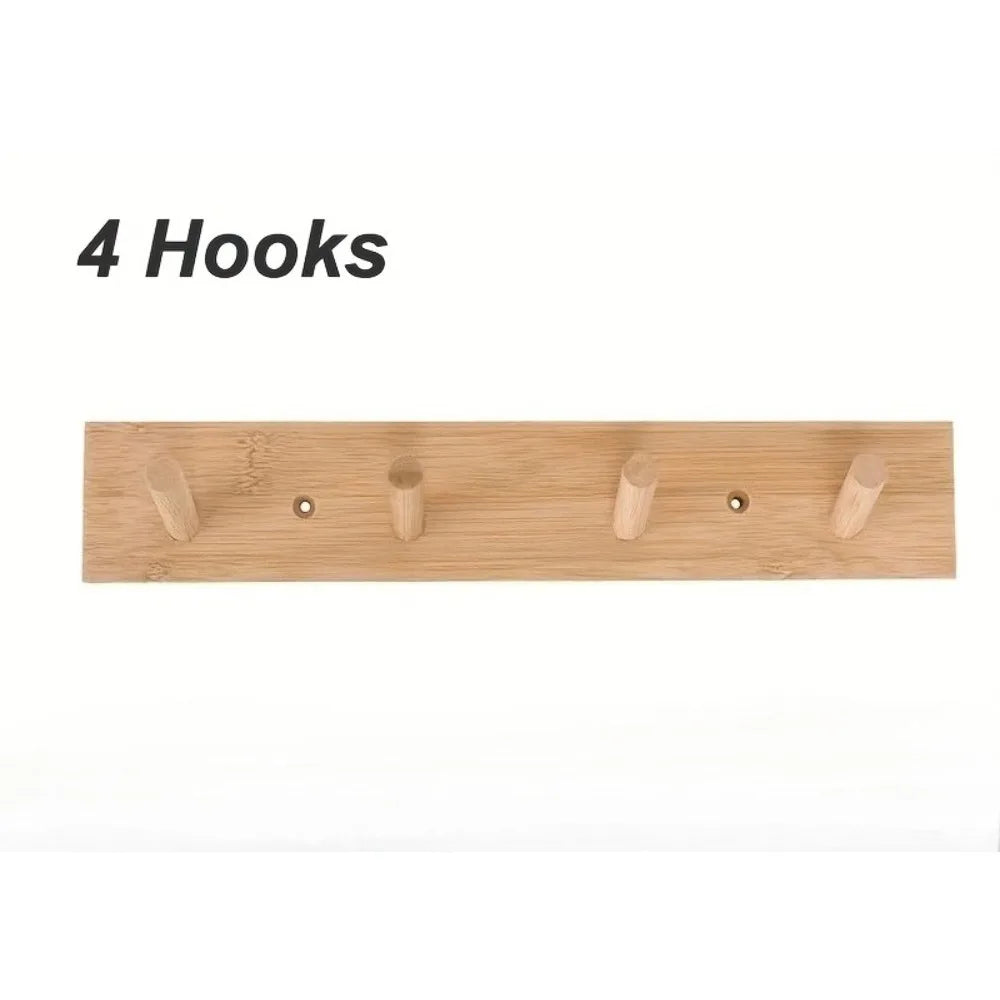 Natural Wood Wall Mounted Coat Rack, Multi-hook Hanger for Clothes & Bags Qme 4 Hooks