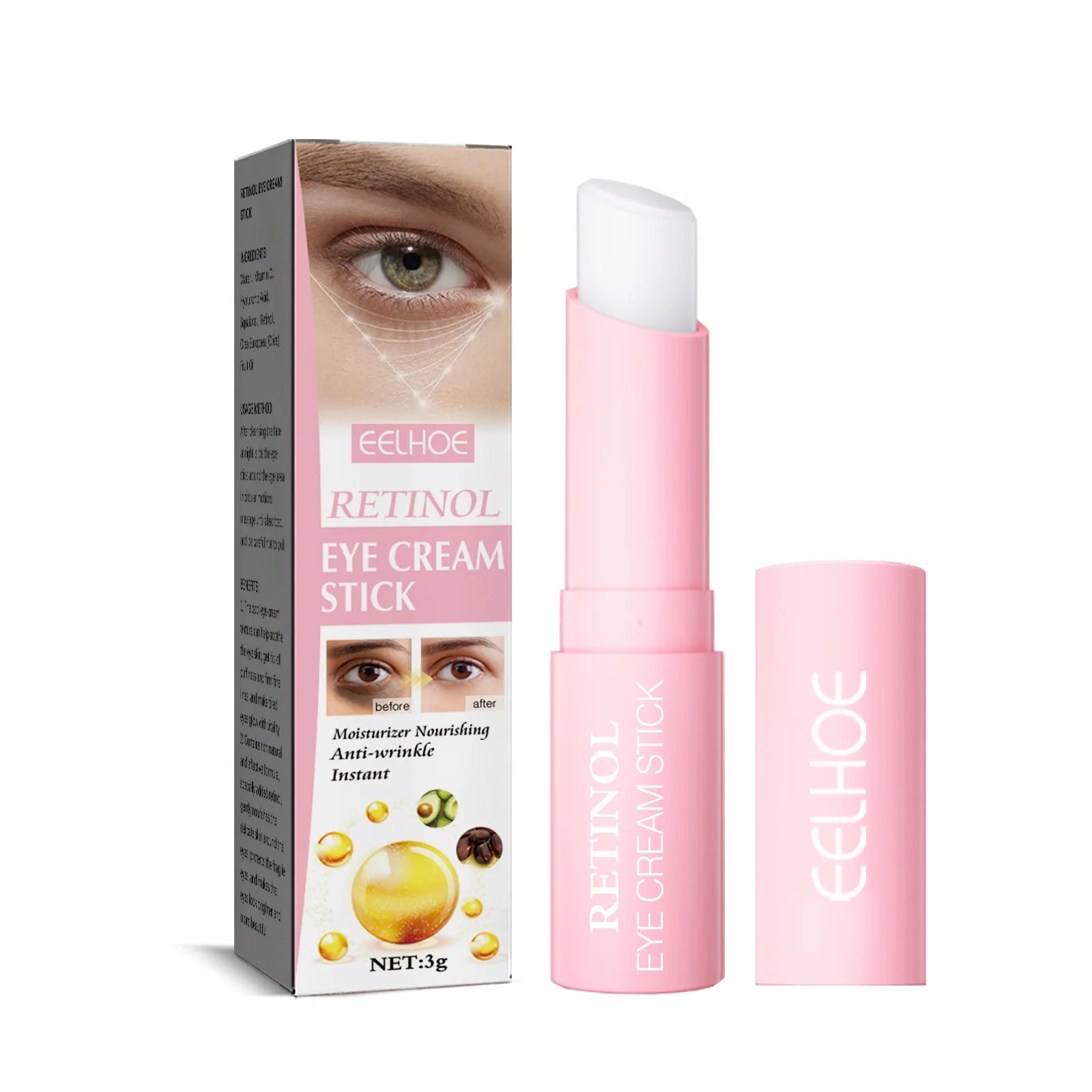 Retinol Eye Cream Stick Fade Fine Line Remove Wrinkle Eye Bags Anti-Puffiness Dark Circle Smoothing Firming Under Eye Skin Care Qme