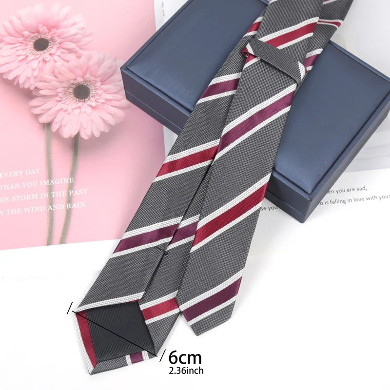 Women Men's Luxury Tie Classic 6cm Jacquard Burgundy Stripes Necktie Daily Wear Cravat Wedding Dress Accessories Gifts for Man Qme