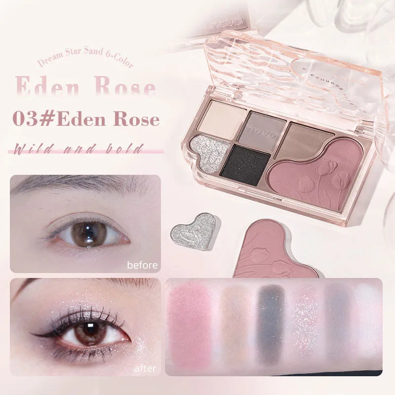 6-Color Blendable Eyeshadow Palette, Soft Smooth Fine Texture Powder Formula, Waterproof & Sweatproof, Valentine's Day gift Qme 03