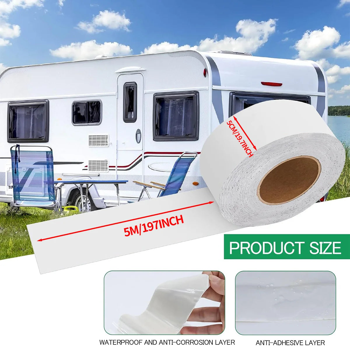RV Sealant Tape White Waterproof Seal Tape - Weatherproof Sealant Roofing Tape for Roof Repair Camper Trailer Boat Sealing Leak Qme Width 5cm 5M