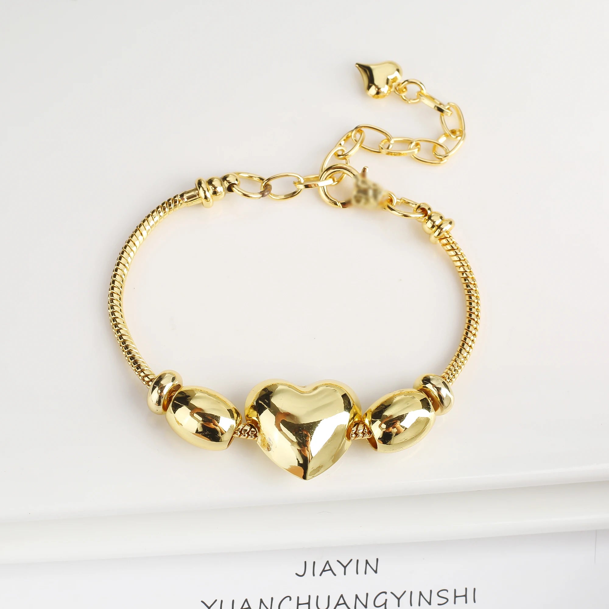 Sweet Romantic Glossy Heart Shape Snake Bone Chain Bracelet Adjustable For Women Wrist Jewelry Engagement Wedding Party Gifts Qme 1