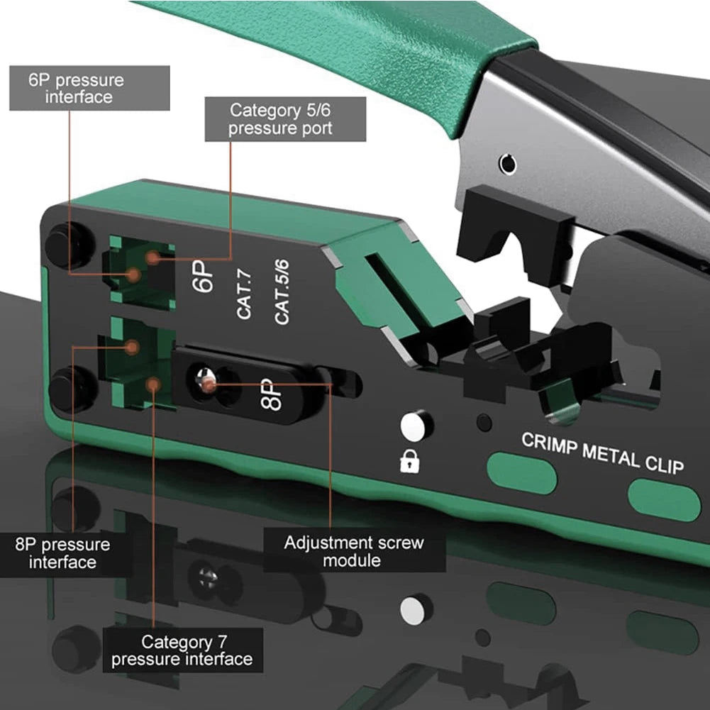RJ45 Pass Through Crimp Tool, RJ45 Cat5 Cat6 Cat7 Crimping Tool, RJ11 Crimping Tool, Ethernet Network Cable Crimper Stripper Qme