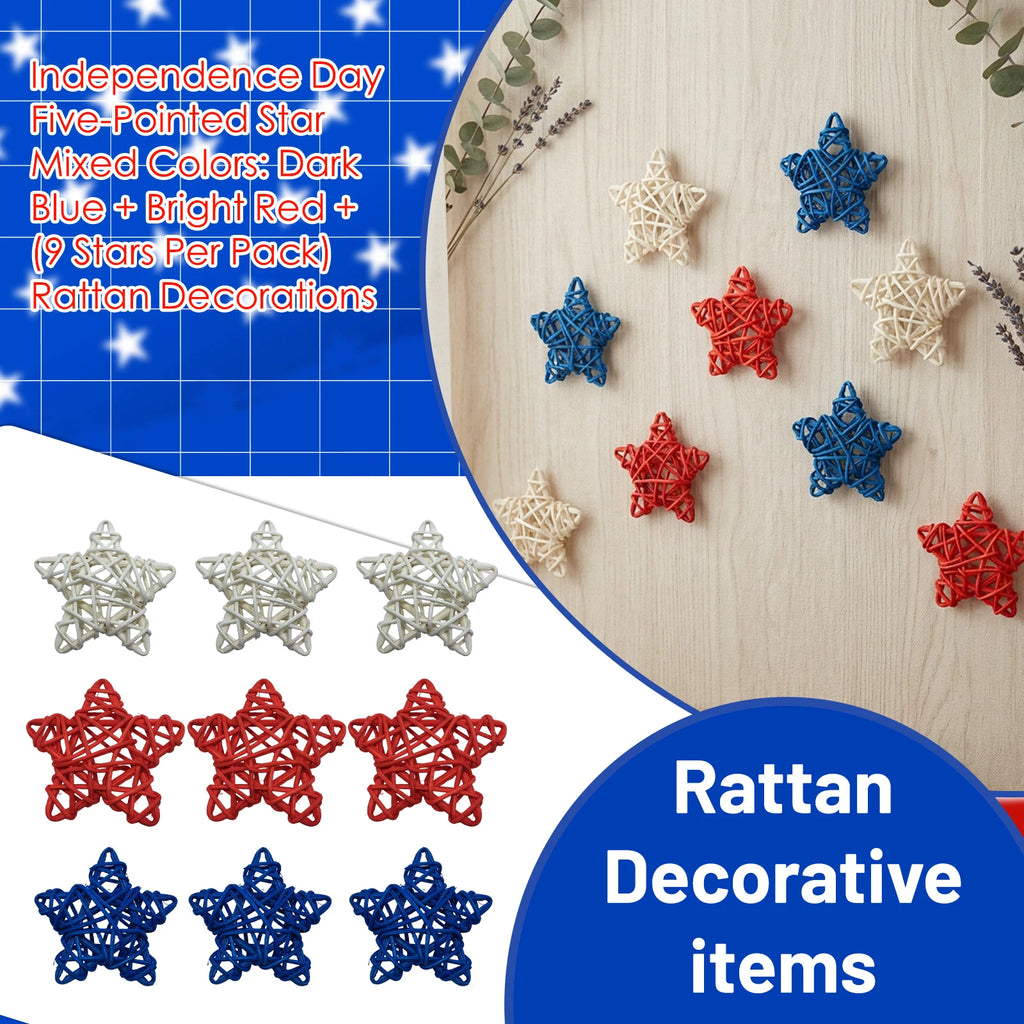American Independence Day Five-Pointed Star Mixed Colors Handmade Multi-size Rattan Home DIY Decorations for Holiday Party Qme