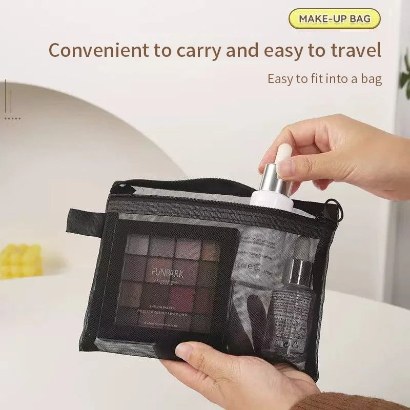 Large Capacity Mesh Cosmetic Bag Casual Pencil Cases Zipper Makeup Qme