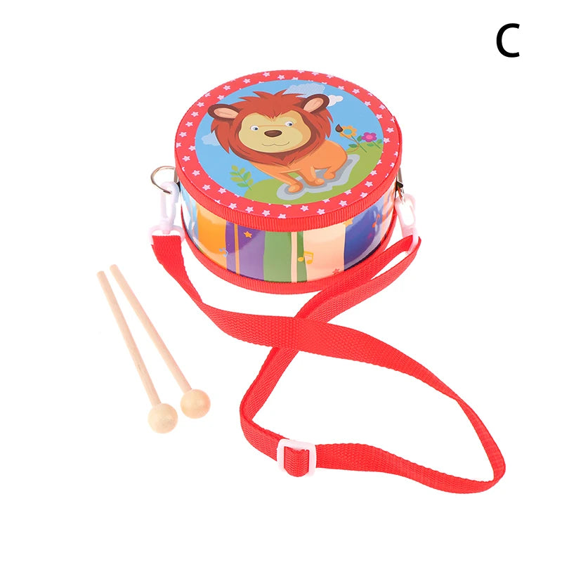Kids Percussion Drum Wood Toy Carry Strap Music Instrument Teaching Qme C