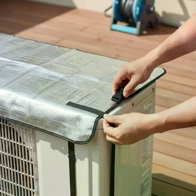 Outdoor Air Conditioner Cover Rainproof Sun Resistant Aluminum Foil Dust Cover With Elastic Band Lifting Loop Qme