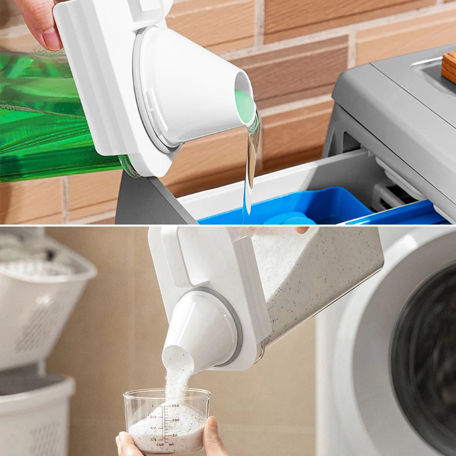 1100/1800/2300Ml Refillable Laundry Detergent Dispenser Empty Tank for Powder Softener Bleach Storage Container with Labels Qme