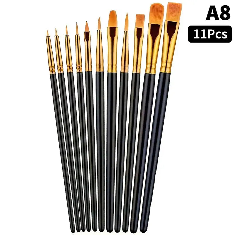 Detail Painting Brushes Professional Round Flat Nylon Hair Watercolor Qme A8