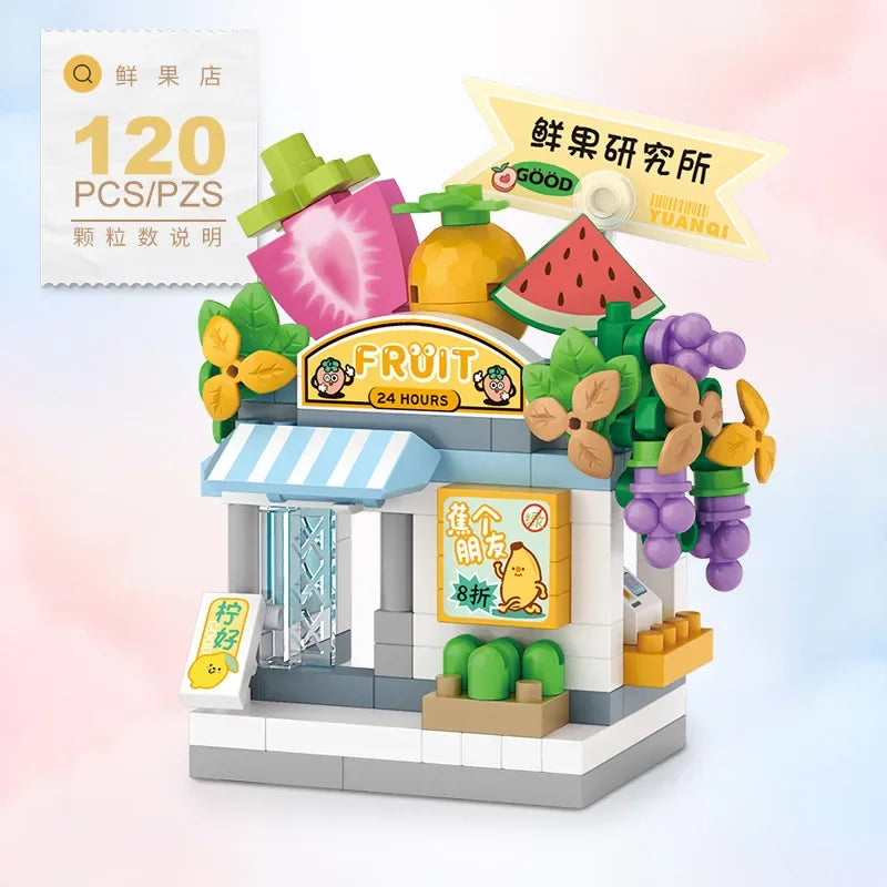 Restaurant Dessert Coffee Pet Fruit Store Street View Food House Building Blocks Kit Girls Bricks Model Kids Toy Boy Child Gifts Qme