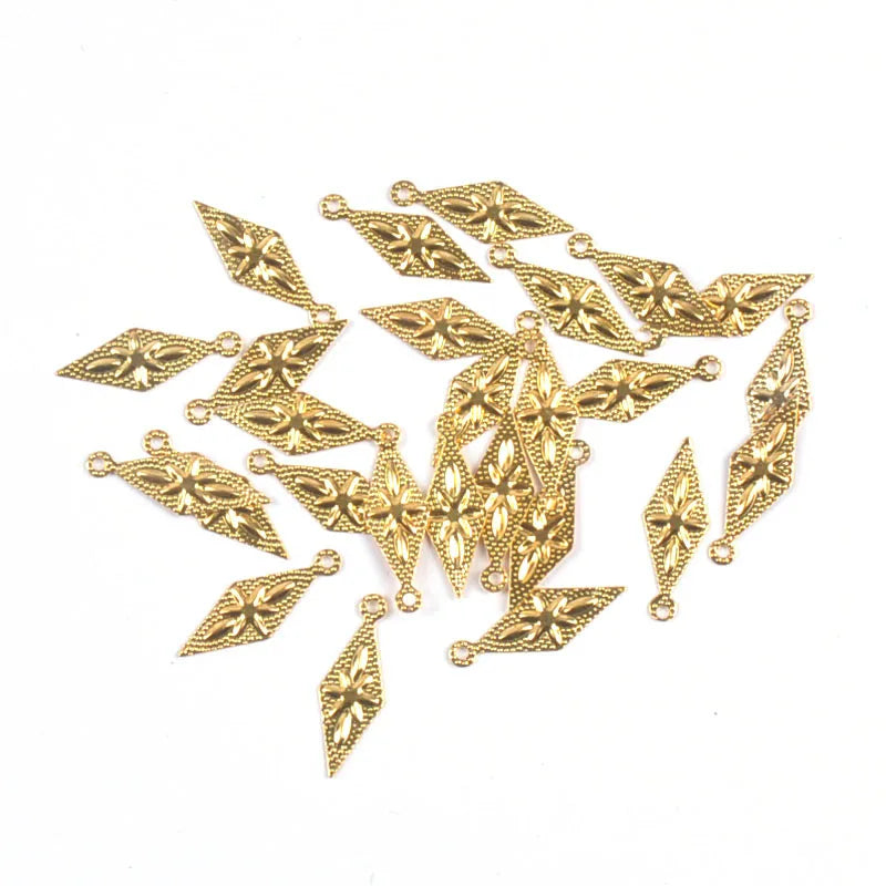 10Pcs Rhombus Filigree Wraps Connectors For DIY Jewelry Accessories Findings Home Decor Making Scrapbook Metal Crafts yk0911 Qme Gold