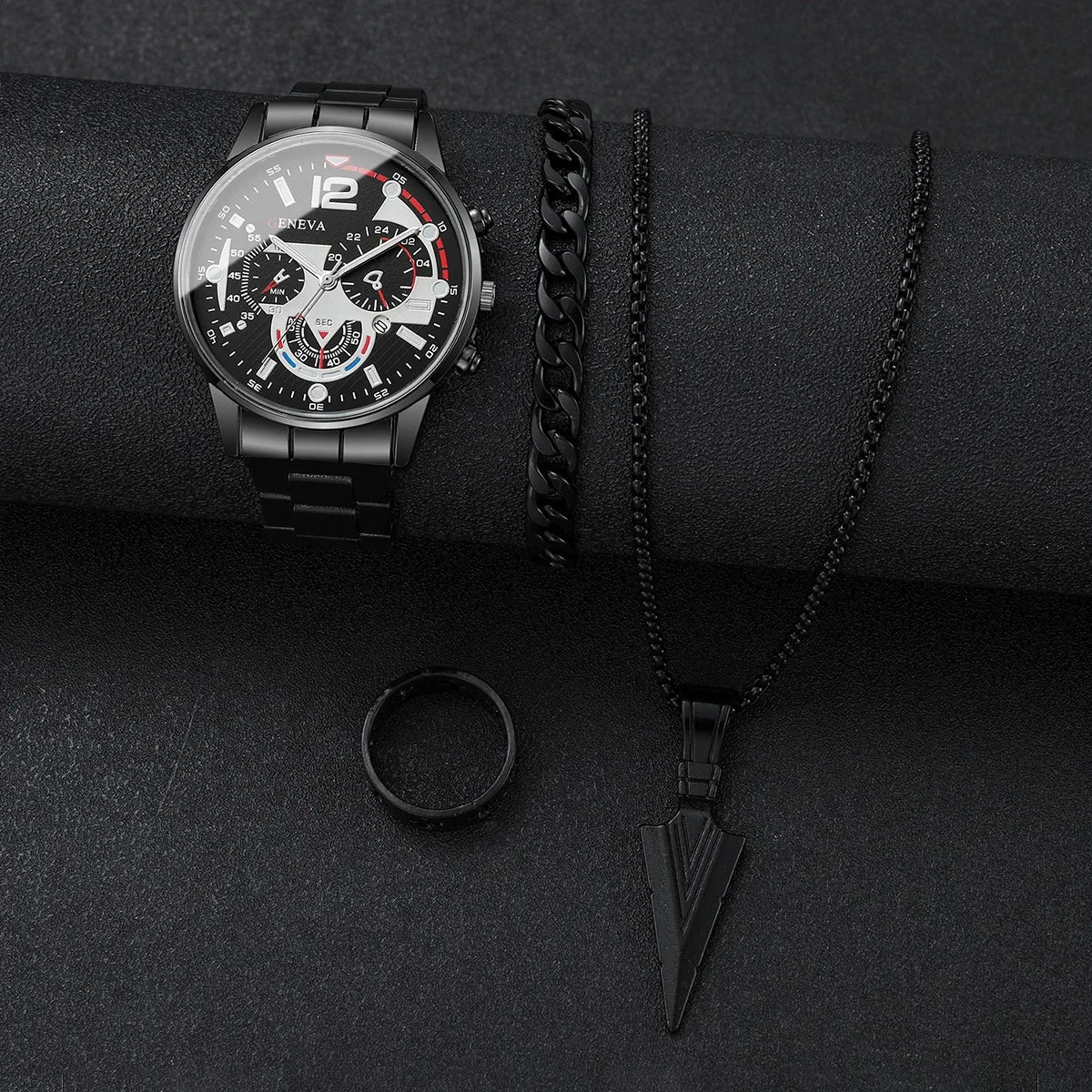 4 pieces/set of men's fashionable business watches, casual quartz watches with calendar and jewelry set, men's watches Qme