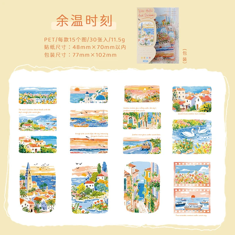 TIANZI 30 sheets City Landscape PET Stickers Pack for Art Collage Junk Journal DIY Scrapbooking Aesthetic Stationery Collection Qme F