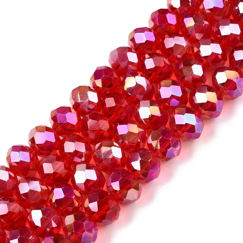 PandaHall 20strands glass Multicolor Beads AB Plated Faceted 8x6mm for DIY Jewelry Making Qme Red