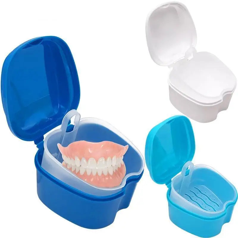Denture Storage Box With Hanging Net Leak Proof Portable False Teeth Orthodontic Retainer Mouth Suitable Elderly Qme